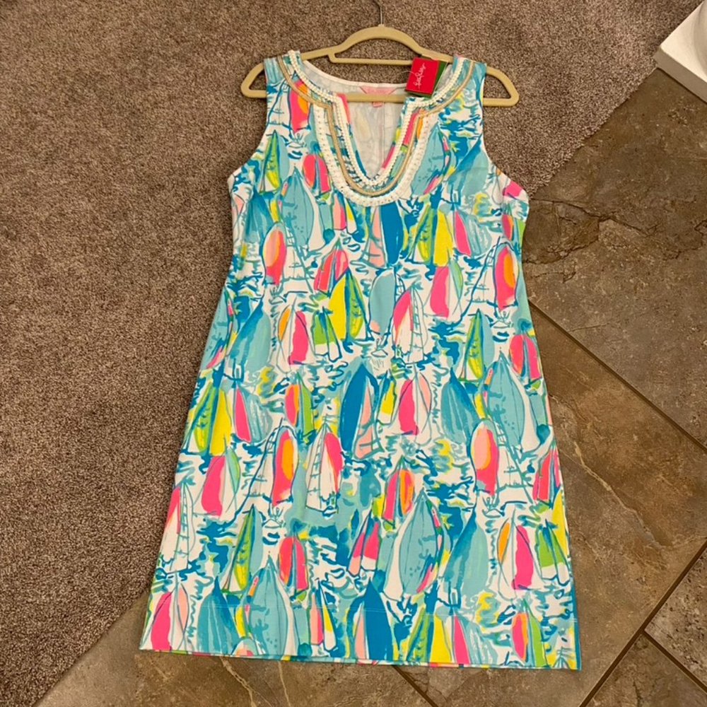 Lilly Pulitzer Cotton Shift Dress in Aqua, Pink, Yellow